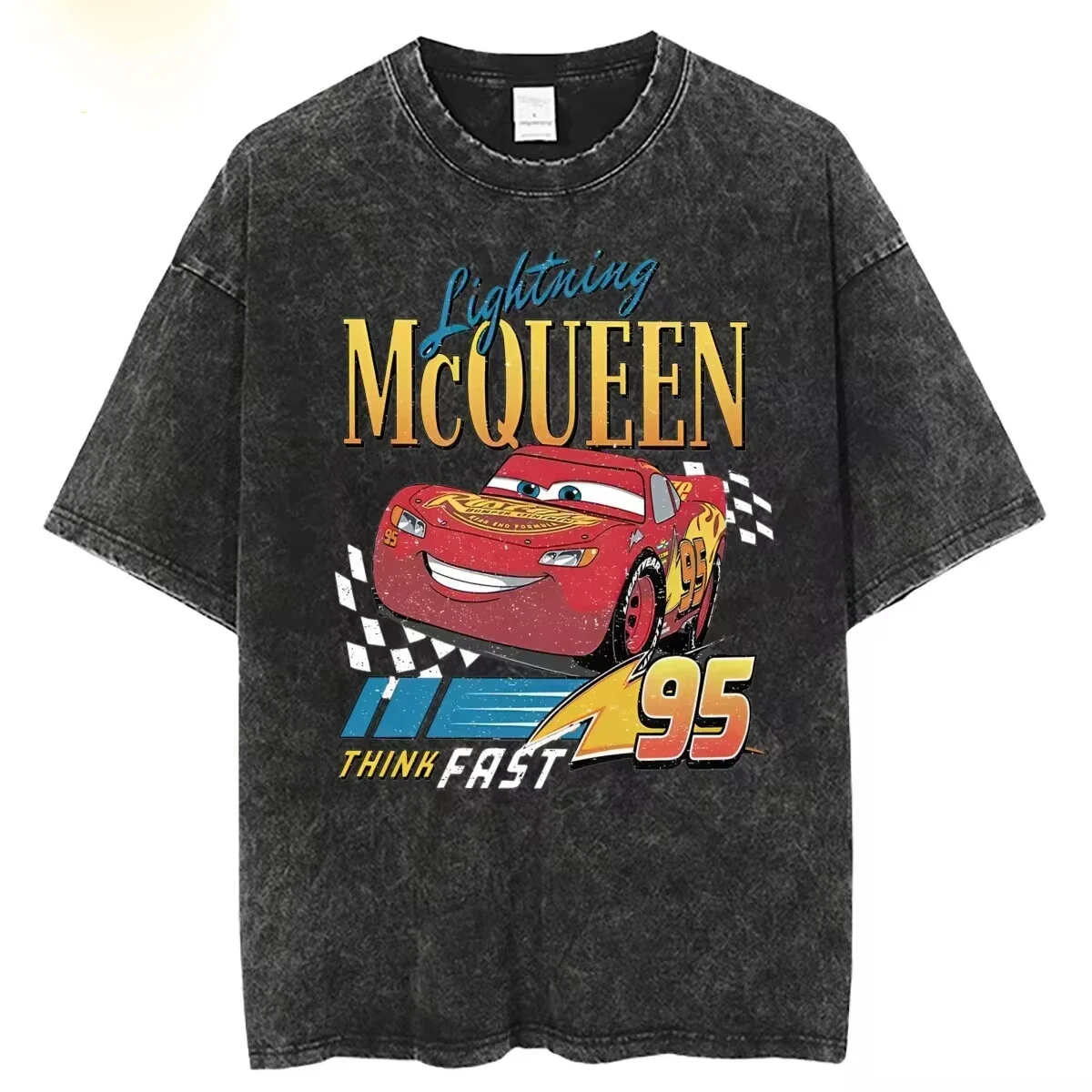Промытые футболки Vintage Cars 95 Lightning McQueen футболка в стиле ретро хип-хоп уличная