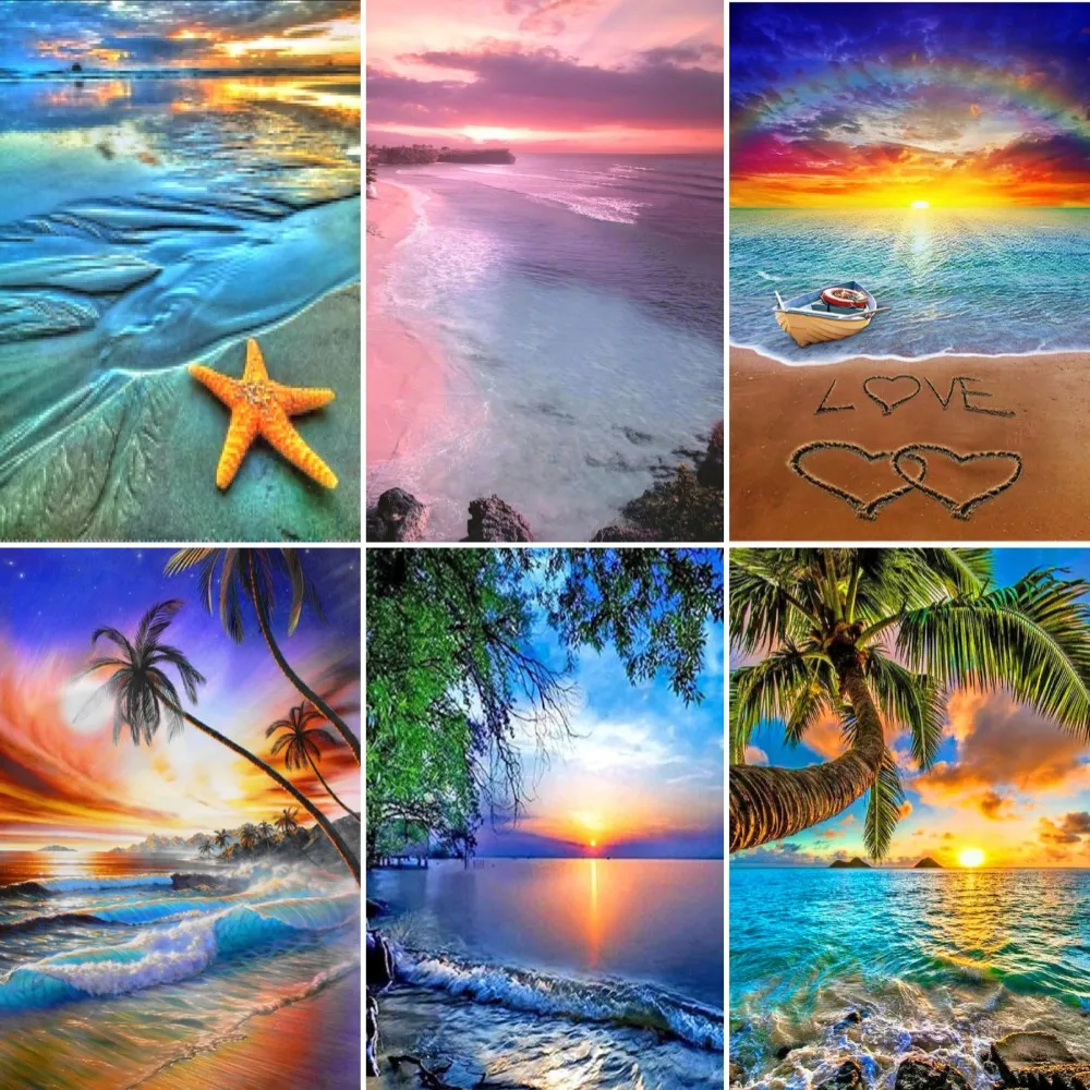 

Seaside Scenery Diamond Painting Kit 5D DIY Romantic Landscape Diamond Embroidery Diamond Mosaic Cross Stitch Home Decor Gift