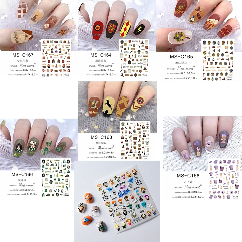 

Cartoon Nail Patch Harries Witch Hat 3d Back Offset Flower Magic Academy Potters Hermine Fashion Eco-friendly Ink Nail Stickers