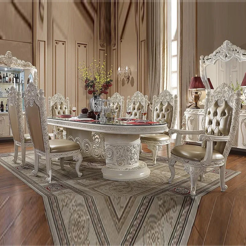 

Custom-made French court solid wood dining tables and chairs wood carving art European luxury dining room furniture