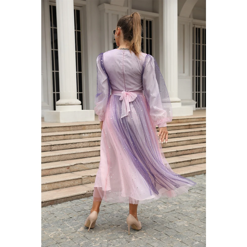 New Middle East Mslalb Simple Ladies Long-sleeved Gauze Dress Sweet Girl Robe Elegante Femme Vestidos Arabes Dubai Y Turcos