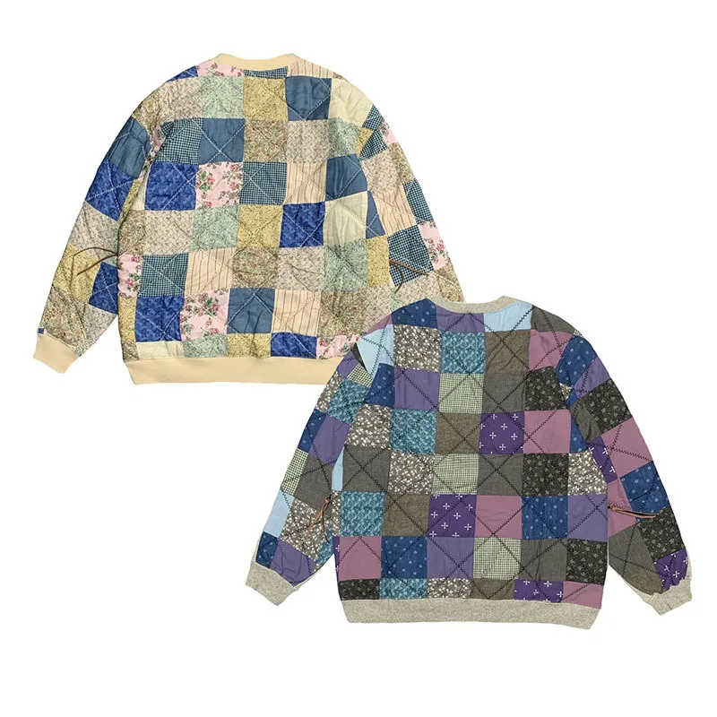 [BOMP] Винтажный лоскутный мужской и женский пуловер на плоской подошве сзади