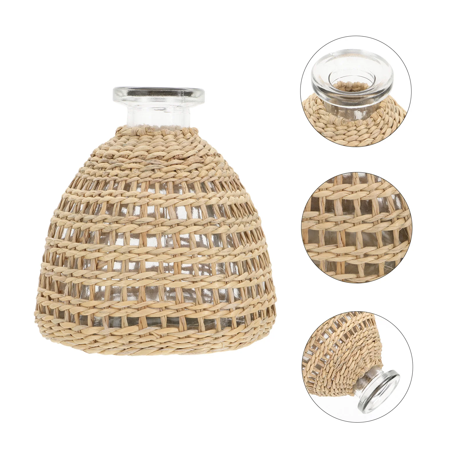 

Vase Flowerwoven Rattan Seagrass Farmhouse Bud Basketplant Wicker Vintage Rope Net Single Pot Decor Rustic Diffuser Country