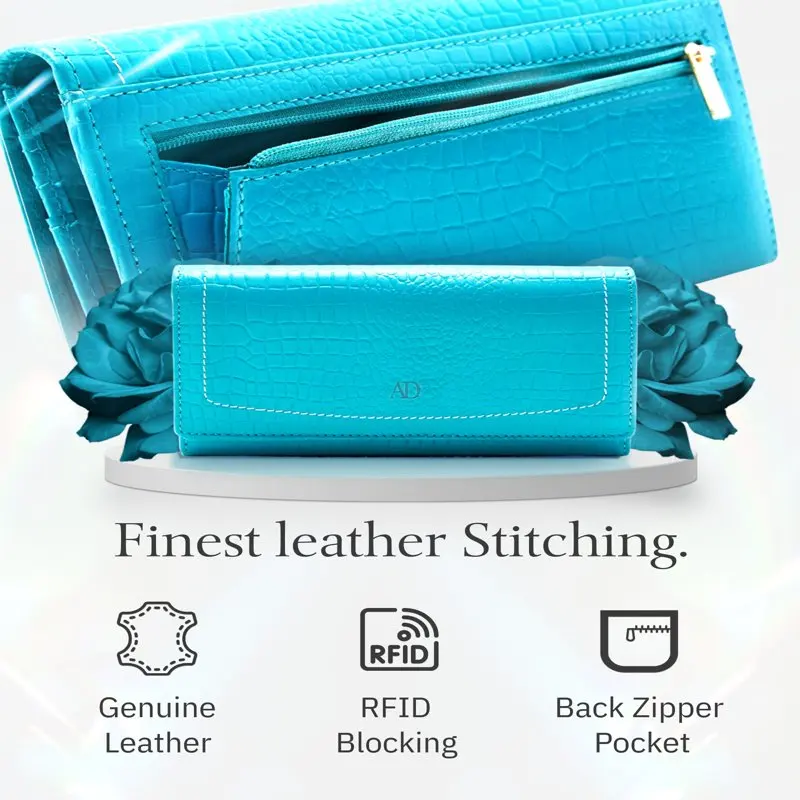 Genuine  Wallets For Women - Ladies Accordion Clutch Wallet With Coin Purse Pocket And ID Window RFID Blocking