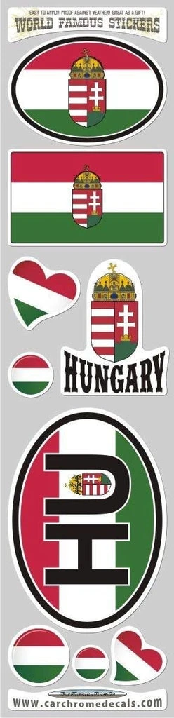 

2X Hungary 9 Stickers Set Flag Decal Bumper Sticker car Bike Laptop HU,42X10CM