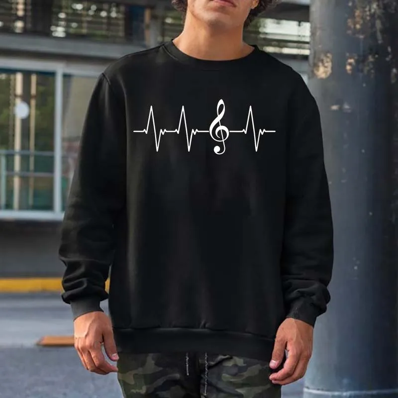 

Music Note Clef Heartbeat Gift Instrument Sweatshirts Men Women Streetwear Crewneck Hooded Tops Hip Hop 100% Cotton Hoodies