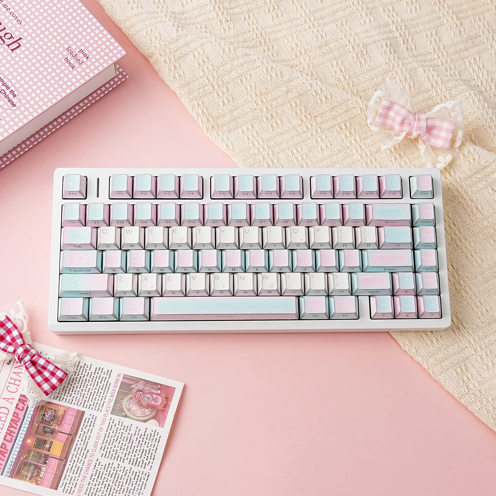 Фото Колпачки для клавиш JCM Cotton Candy, 137 клавиш, с сублимационной печатью, с боковой подсветкой, профиль LAS, испанский, арабский, французский, немецкий, русский, для механической клавиатуры №2