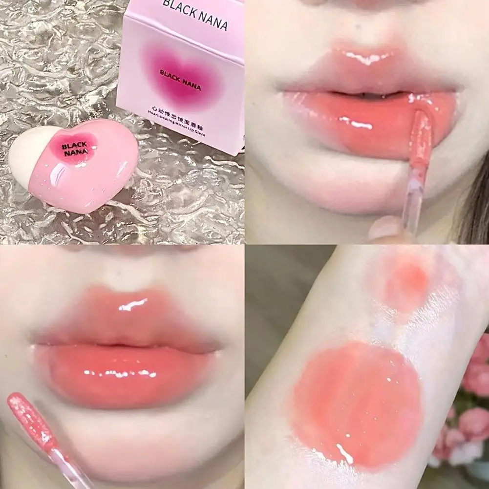 Heart Shaped Mirror Water Gloss Glass Lip Glaze Clear Jelly Moisturizing Lipstick Makeup