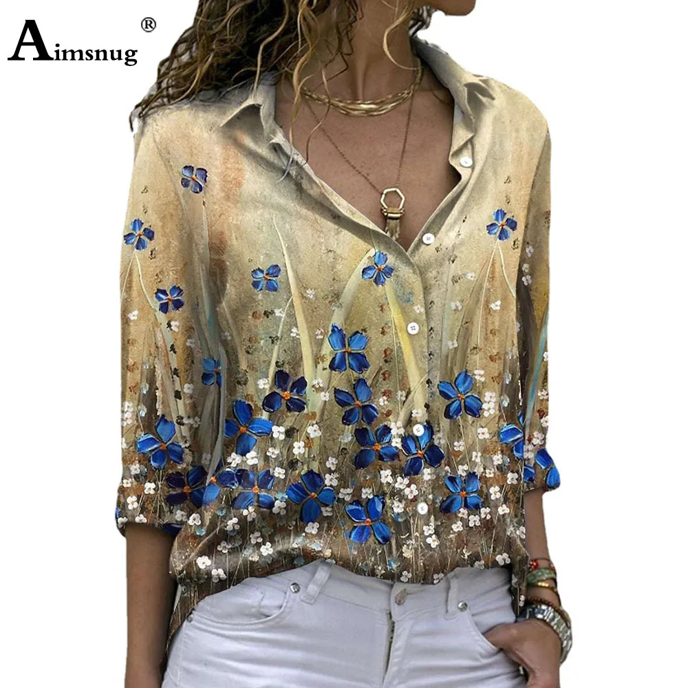 Women Latest Summer Casual Shirts Loose Boho Flower Blouse Long Sleeve Button Fly Top Ladies Tunic blusas Femme Clothing 2022