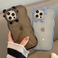 cute 3d bear camera protector wavy edge phone case for iphone 13 pro max 11 12 xs xr transparent protective back cover