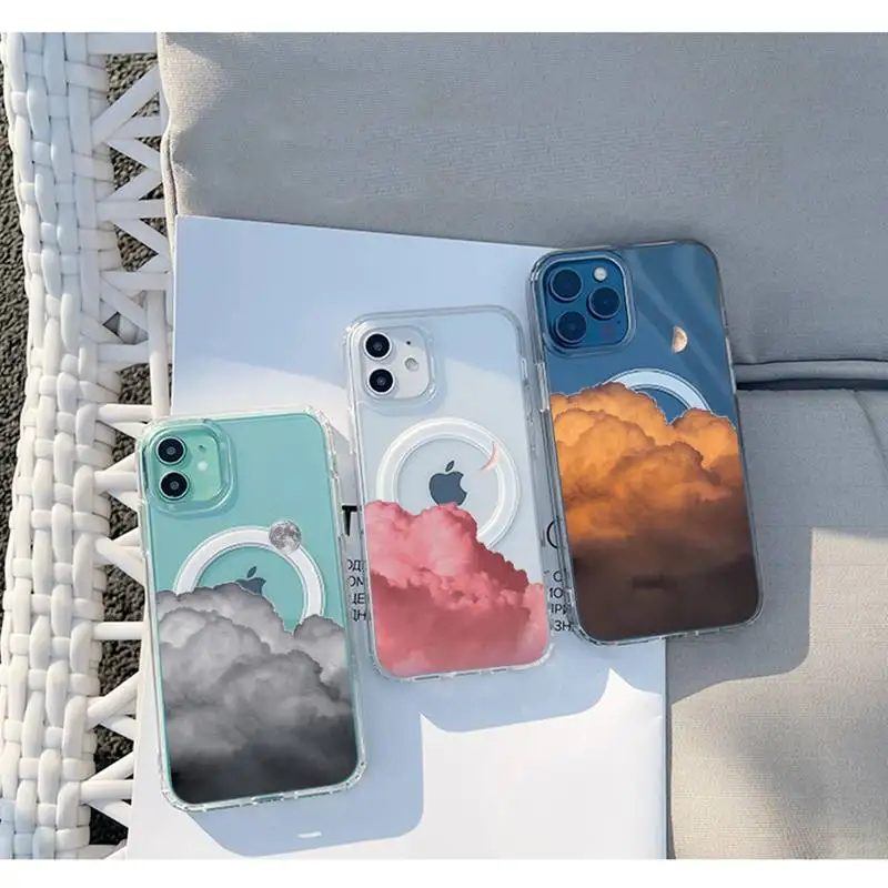 

funny clouds Phone Case For iPhone 13 12 11 Mini Pro Max transparent Super Magnetic MagSafe Cover