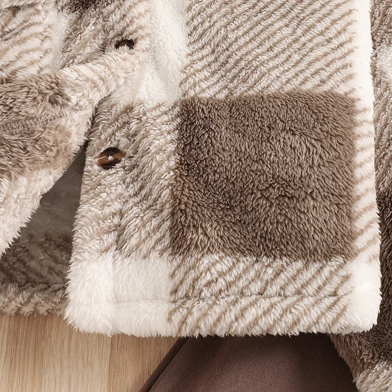 2024 Clothing Set Girls Long Sleeve Turn-down Collar Plaid Coat Letter Brown Ropmers 2 Pcs Sets Casual Clothes 8-12T