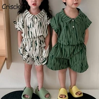 criscky 2 pcs boys girls clothing sets 2022 summer baby girls clothes cotton striped shirts casual kids children clothes suits