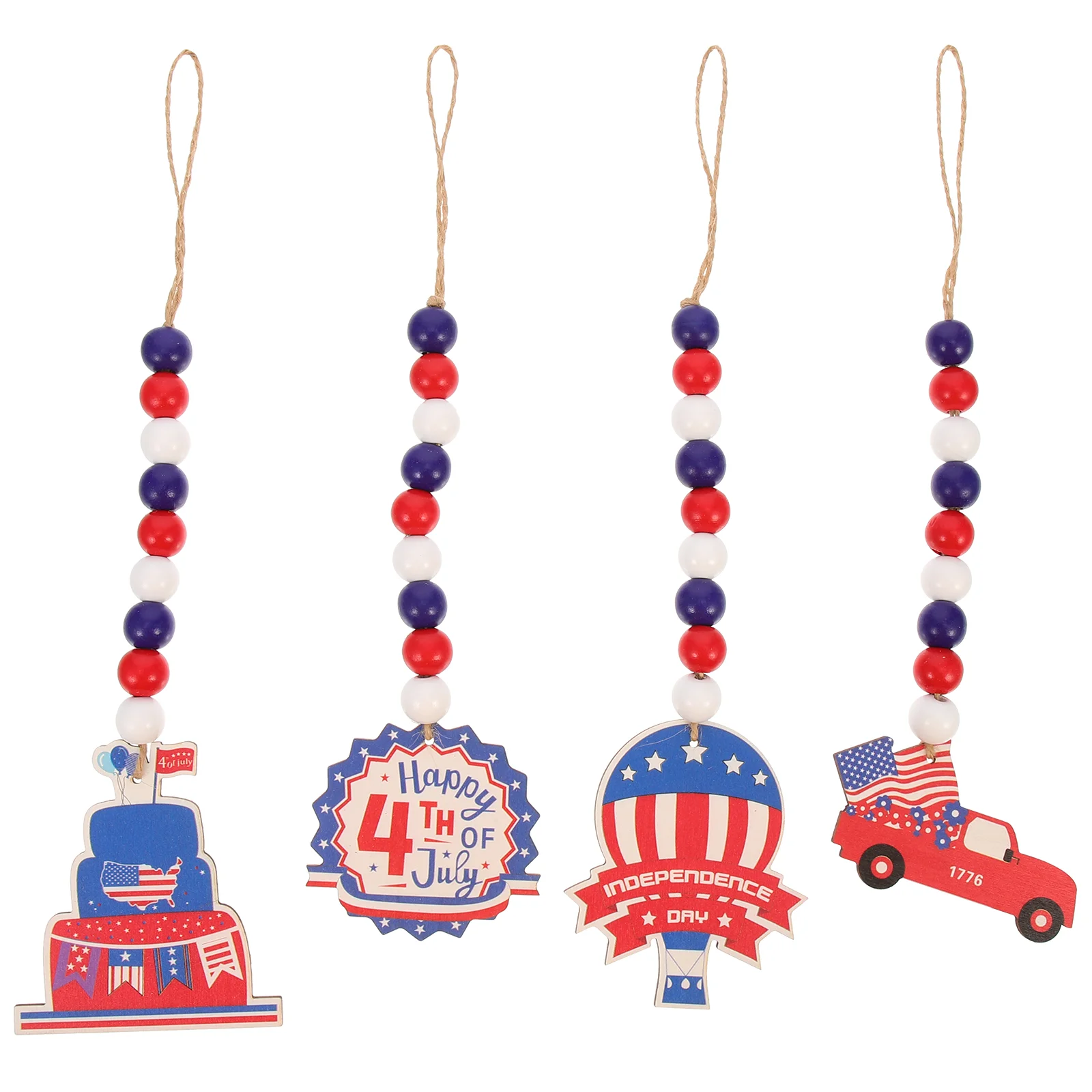 

4Pcs Independence Day Garland Ornament Wooden Beaded Garland with Pendant