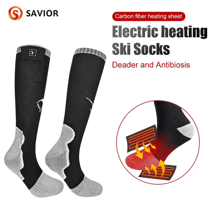 Savior Winter Rechargeable Heated Sock With Battery  Electric Ski Socks  Snowboarding Cycling Stocking Women Men Foot Warmer