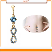 1pc figure 8 inlaid zircon belly ring rhinestones navel stud crystal belly navel jewelry stainless steel belly button ring