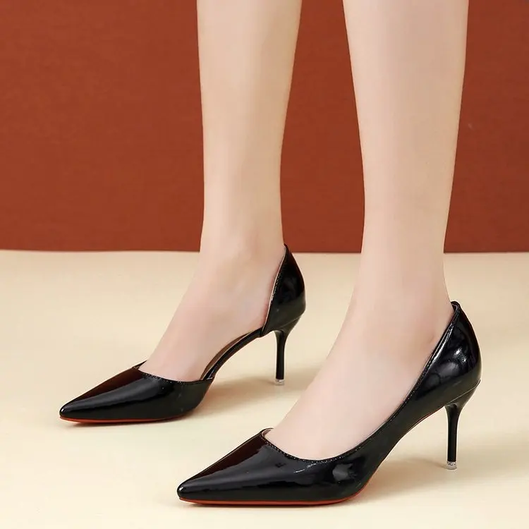 

2021 Super High Women's Shoes Pointed Toe High Heels Patent Leather High Heels Boat Wedding Shoes Sexy Black High Heels