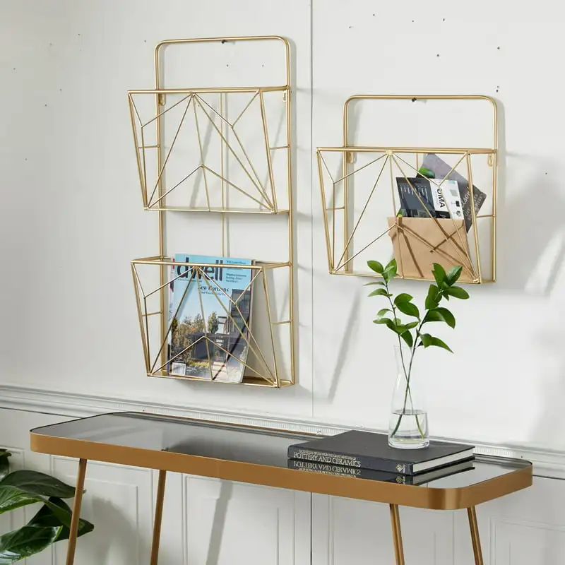 

15", 30"H 3-Tier Gold Geometric Wall Shelf (2 Count)