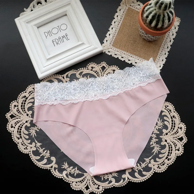 

European and American Thin Women's Lace Seamless Panties, Women's Ice Silk Low-waist Breathable Briefs, Pure Cotton and Nylon