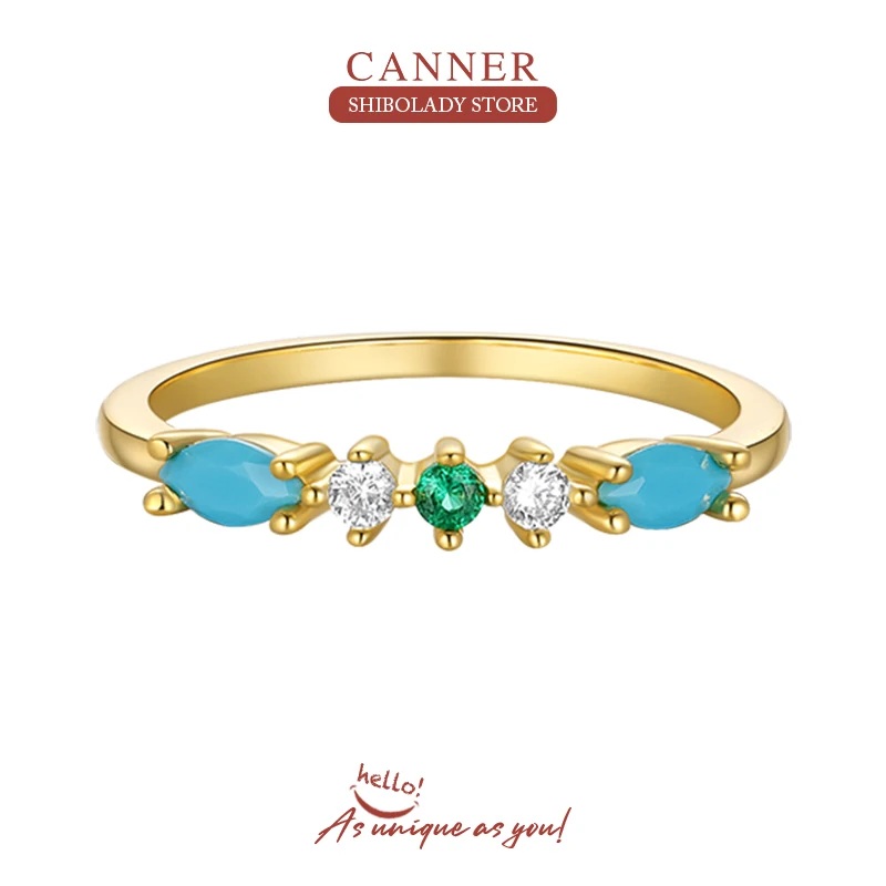 

CANNER Turquoise 925 Sterling Silver Rings For Women 6/7/8 Size Gemstones Zirconia Accessories 2022 Trend Jewelry Gift Anel