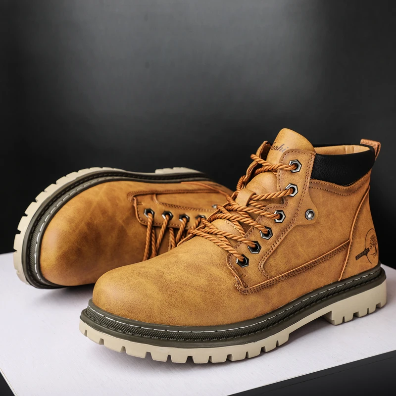 

High-quality Fashion Men's Tooling Boots Big Size 47 Genine Leather Boots Casual Men Lace-up Motorcyclist Boots Men botas hombre