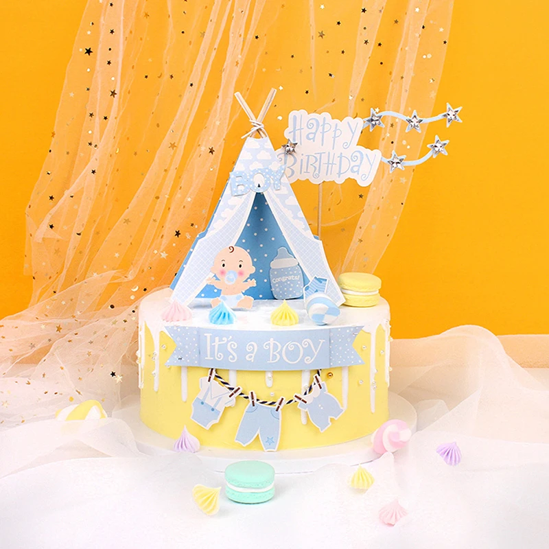 

Blue Pink Girl Boy Tent Cake Topper Decoration Reveal Gender Party Cake Birthday Baby Shower Girl Kid Christening Cake Topper