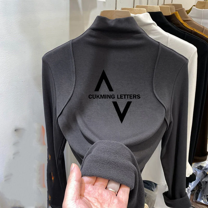 Футболки простые пуловеры с воротником средней высоты длинным рукавом