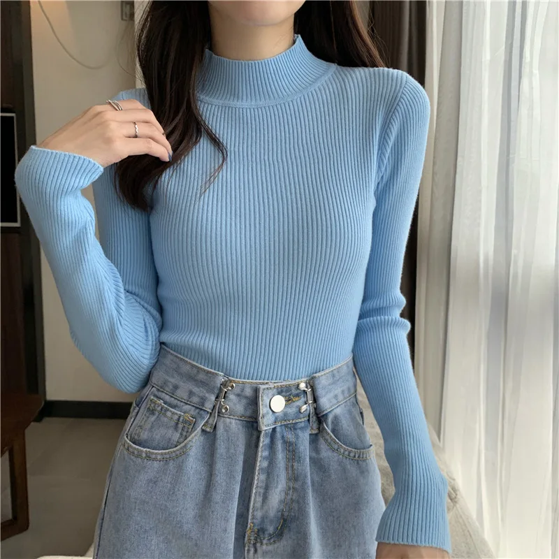 

Winter solid color casual style high neck long sleeve T-shirt gray