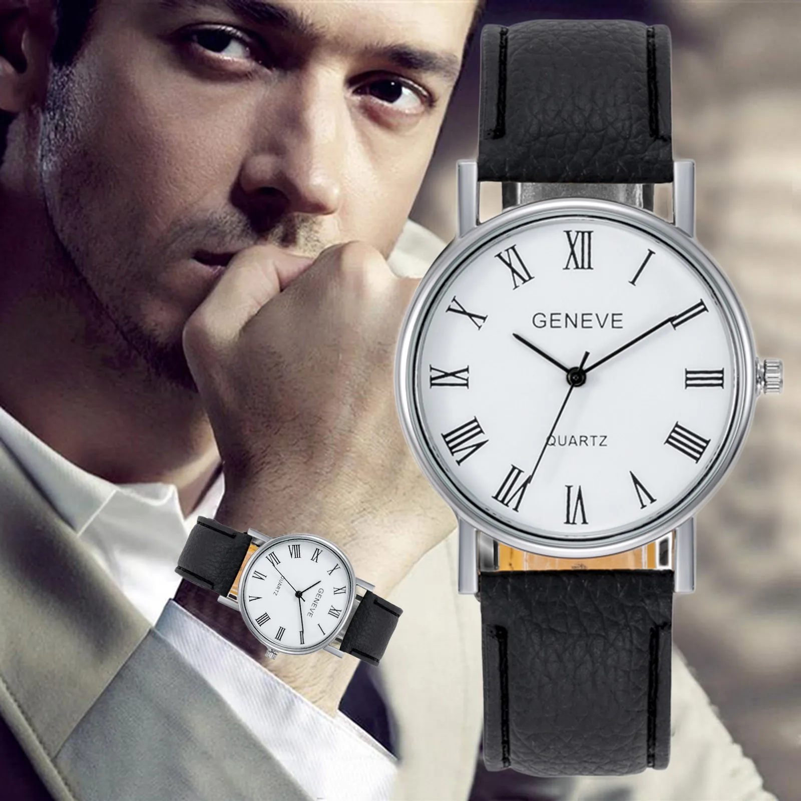 

Top Luxury Brand Men Watches Fashion Faux Leather Men Blue Ray Glass Quartz Watch Casual Males Business Watch relogio masculino
