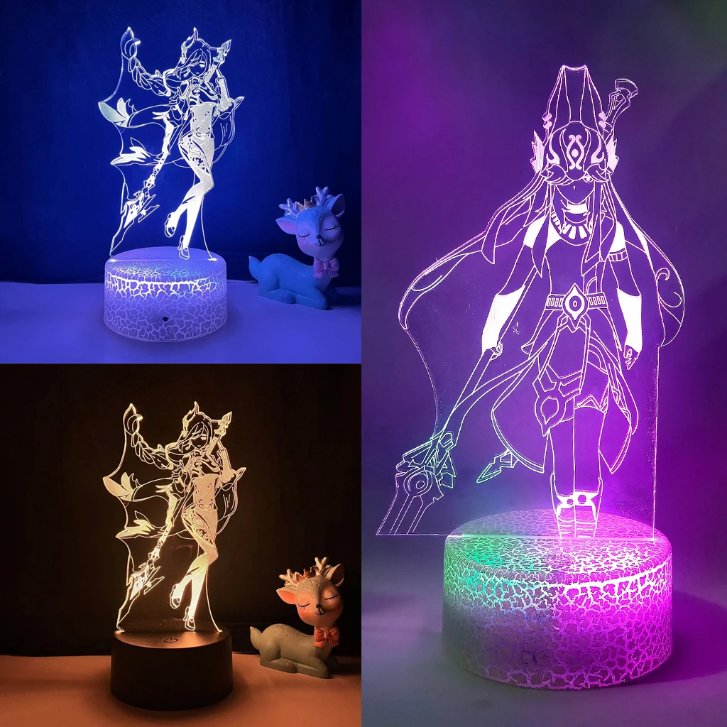 

Новинка Genshin Impact Shenhe 3D Светодиодная подсветка для детской аниме-фигурки Cyno спальня закат акриловая лампа Декор Дети Иллюзия подарок