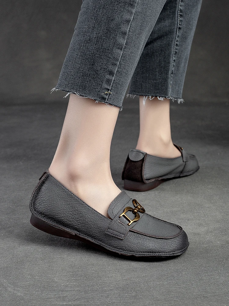 Beffery Women's Flats Cow Leather Loafers Handmade Moccasin With Round Toe And Soft Sole Flats Shoes Women