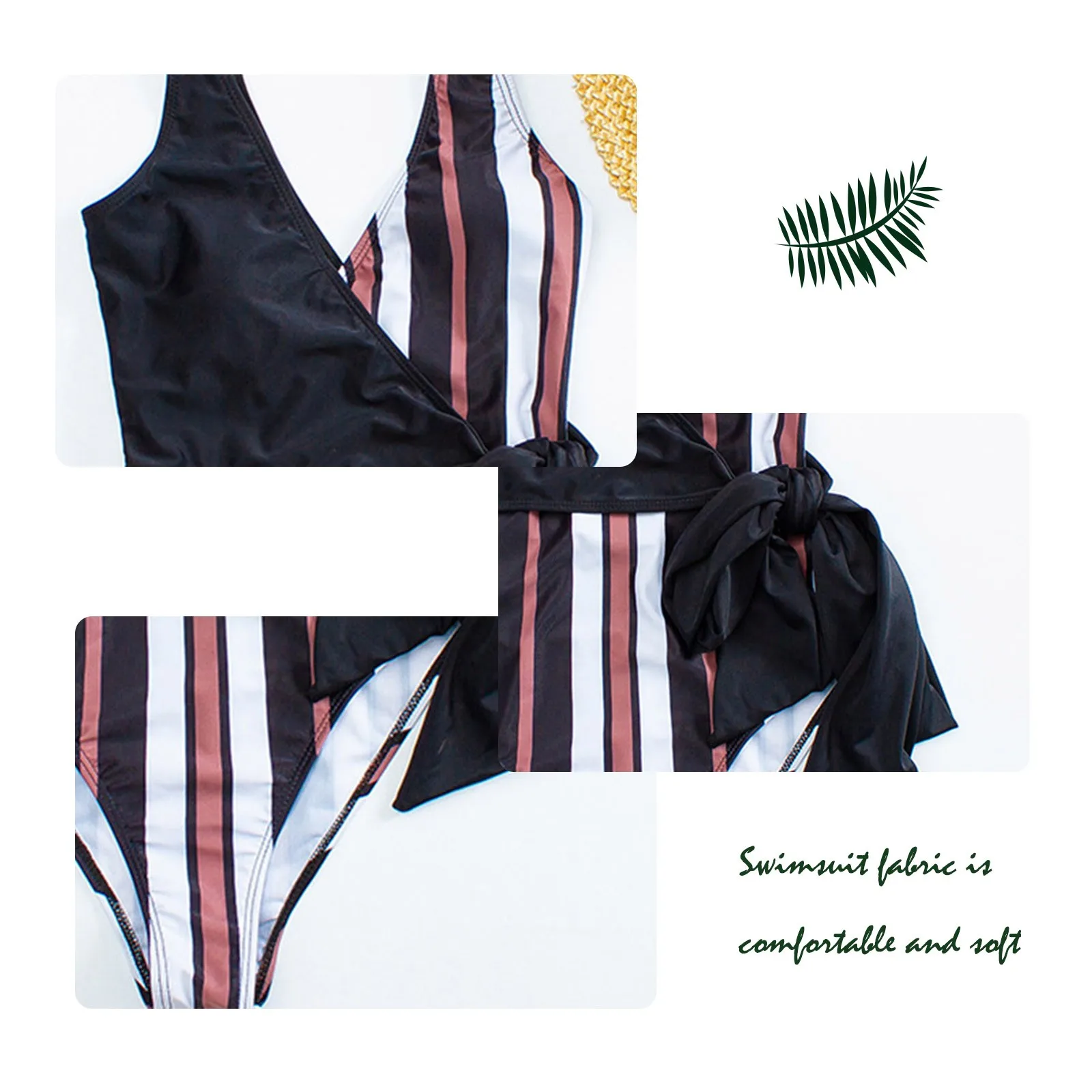 Полосатый Женский Монокини в стиле пэчворк с глубокой планкой купальник