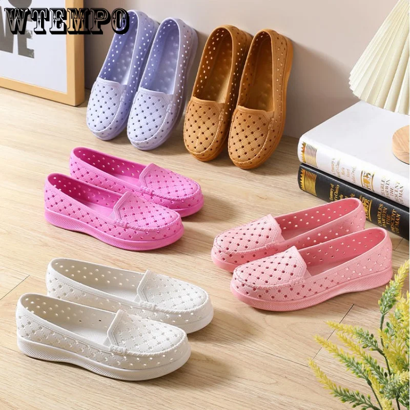 

WTEMPO Women Flat Shoes Summer Female Shallow Sandals Hollowed Out Breathable Outdoor Beach Slip on Casual Shoes Dropshipping
