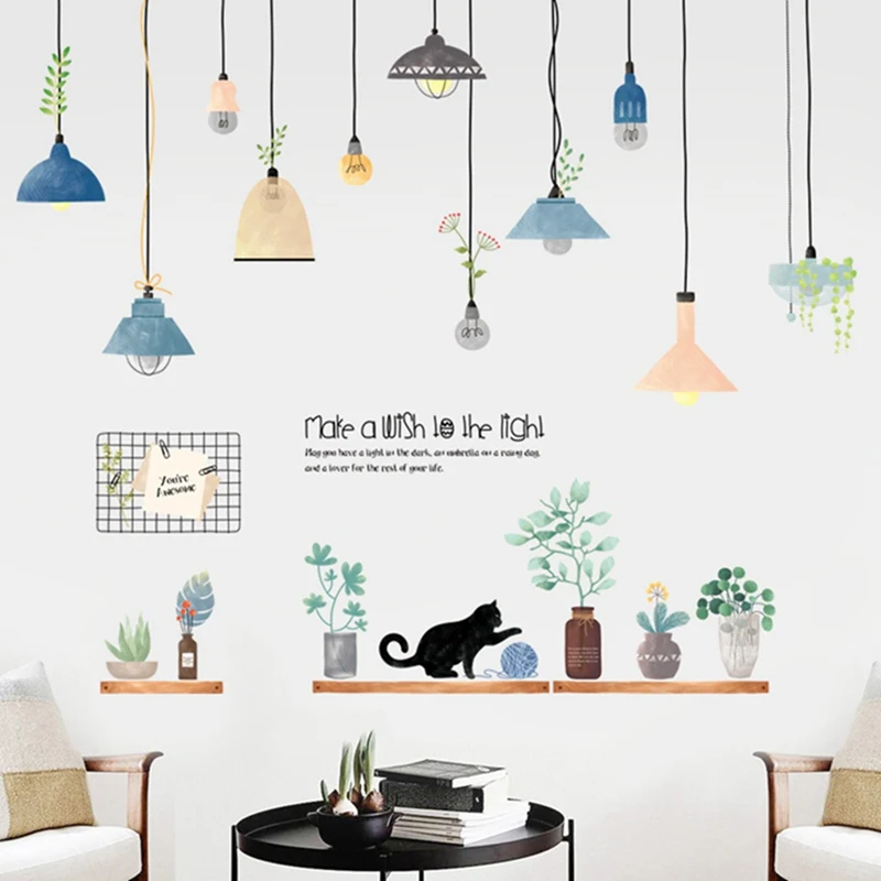 

Bonsai Potted Literary Chandelier Flower Plants Wall Stickers Living Room Bedroom Window Decor Decorative Home Decoration Decal