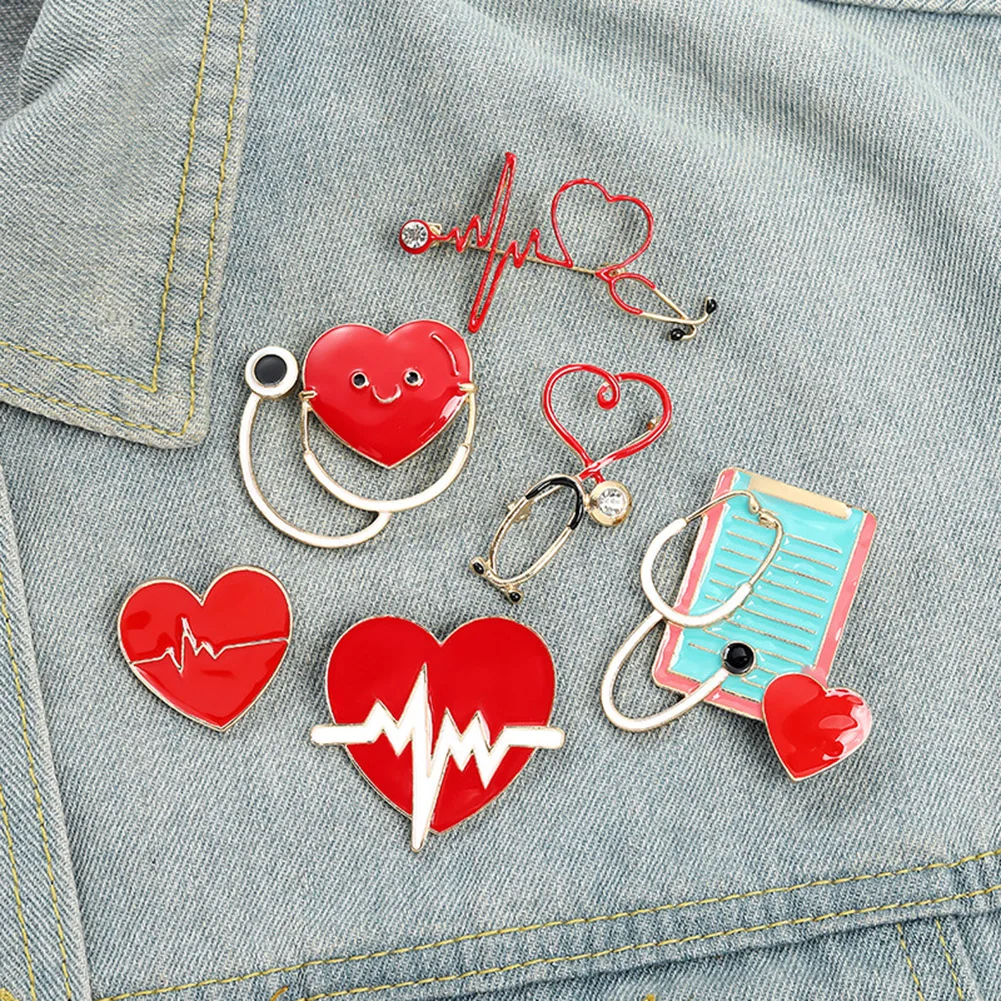 

Doctors Nurses Mini Stethoscope Heart Brooches Pins Jackets Coat Lapel Pin Bag Button Collar Badges Gifts Medical Jewelry Gifts