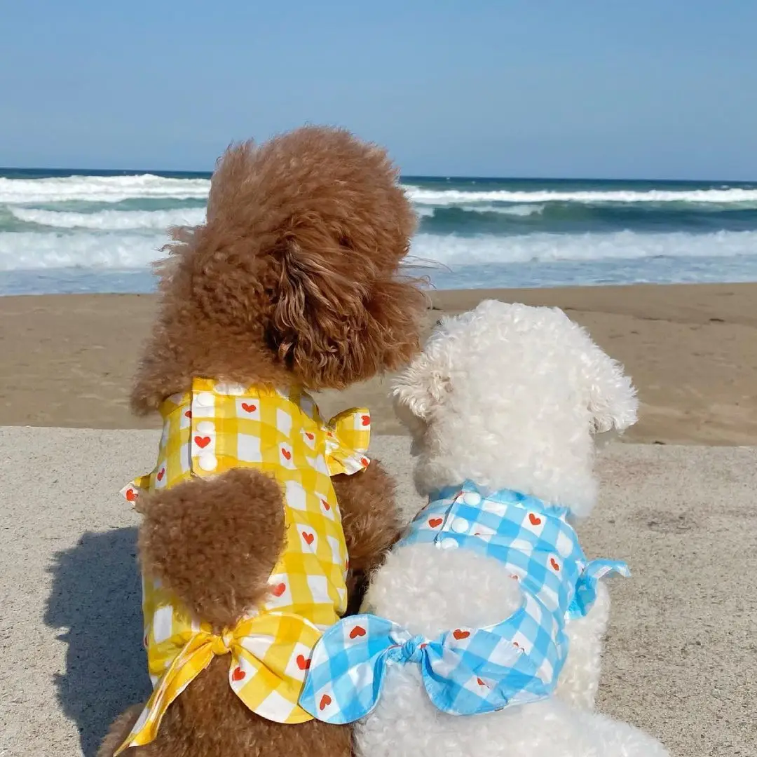 

Summer Dog Vest Dress For Chihuahua Teddy Outfits LOVE Heart Hollow Skirt Design Puppy Costume Clothing Bow-knot Floral Dress