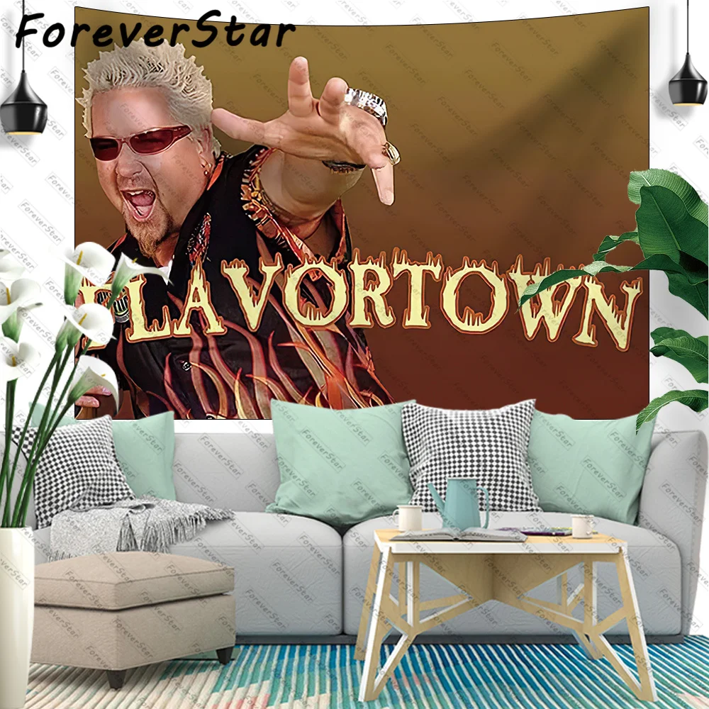 

ForeverStar Guy Fieri Flavortown Funny Tapestry College Dorm Boutique Wall Hanging Vintage Wall Tapestry Home Decor Gift