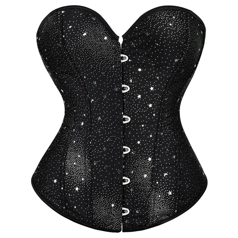 Corsets Bustiers for Women Star Moon Print Overbust Corset Top Corselet Sexy Costume Plus Size Corsetto Korsett Black