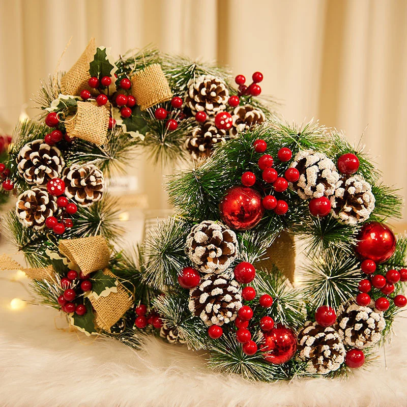 

Christmas wreath decorations wreath door hanging theme 2022 window wall hanging cone shop New Year 40cm glow