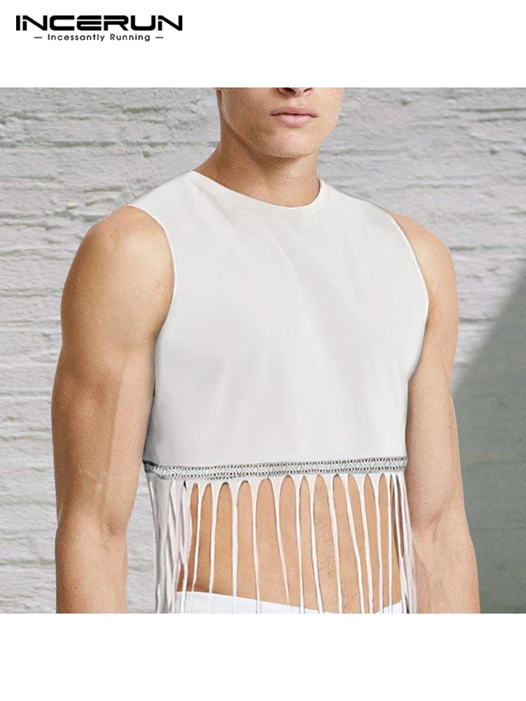 

Stylish New Men Comfortable Tank Tops Fashion Casual Style All-match Male Webbing Hem Tassel Short Vests S-5XL INCERUN Tops 2022