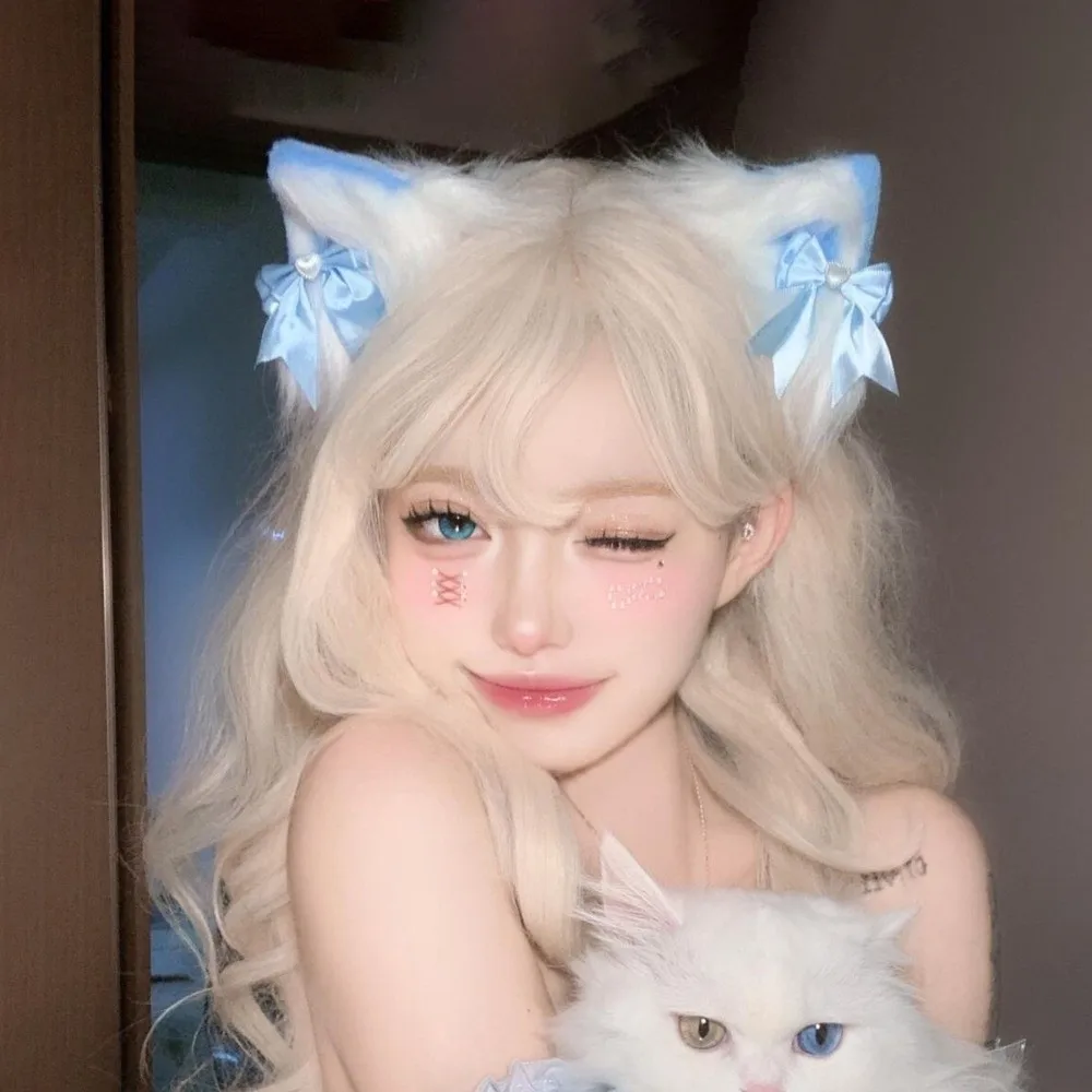 Фото Плюшевая повязка на голову с кошачьими ушками в стиле Sweet Lolita, объемный меховой ободок для волос, заколка для волос, косплей-аксессуар для студентов №3