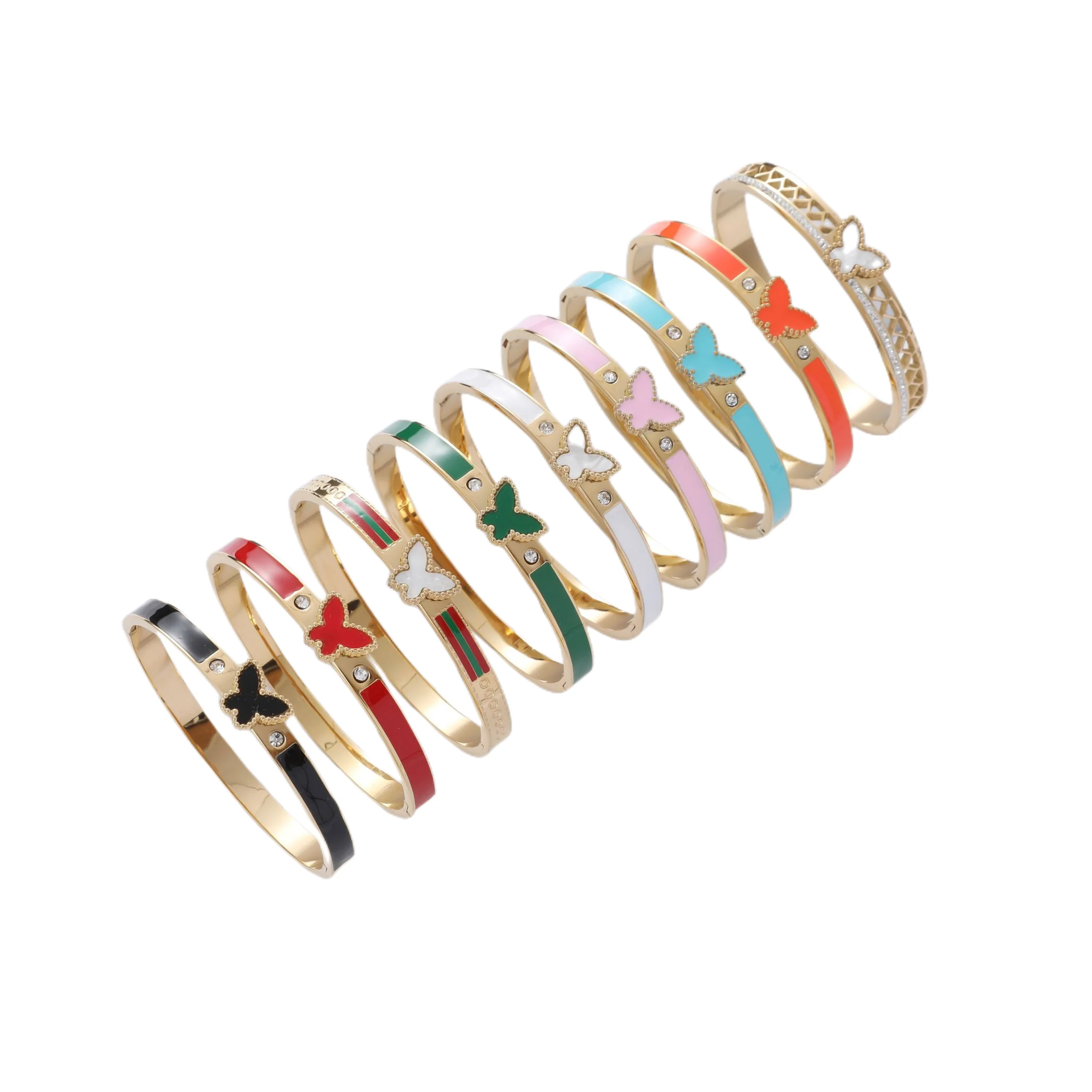 

Korean Version of The Hand Jewelry Colorful Butterfly Simple Fashion Luxury Stainless Steel Bracelet With Diamonds Female Models