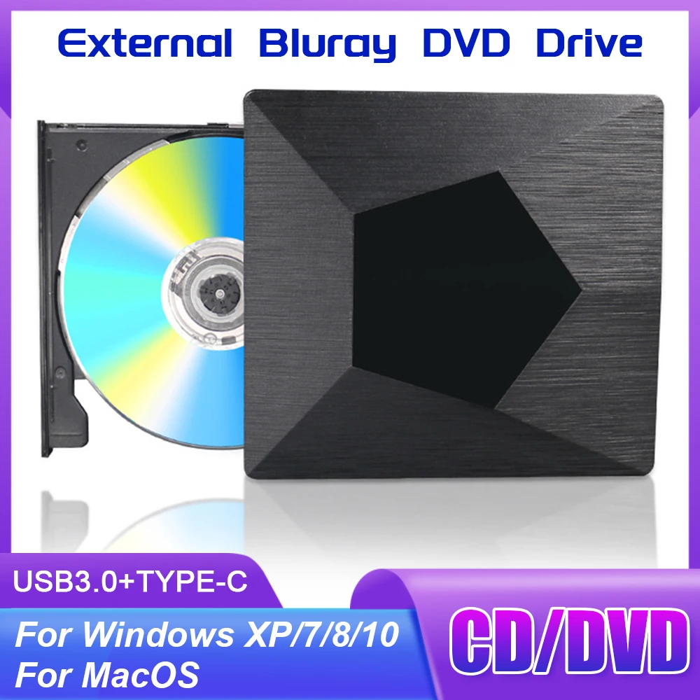 

USB3.0 Type C External CD DVD Drive Slim Portable DVD Burner Optical Drive Support 12CM 8CM Disk for MacOS/XP/Windows7/8/10