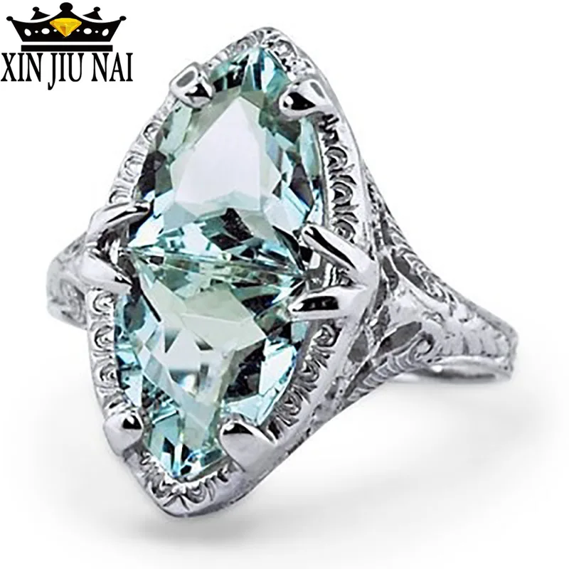 

Женское Обручальное кольцо с сияющим сапфиром, кольцо серебряного цвета с белым кристаллом, обручальное Ювелирное Украшение, 6-10