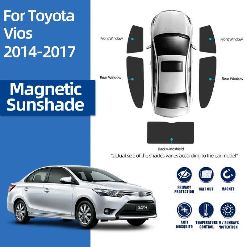 

For Toyota YARIS Sedan Vios XP150 2013-2017 Magnetic Car Sunshade Shield Front Windshield Curtain Rear Side Window Sun Shade