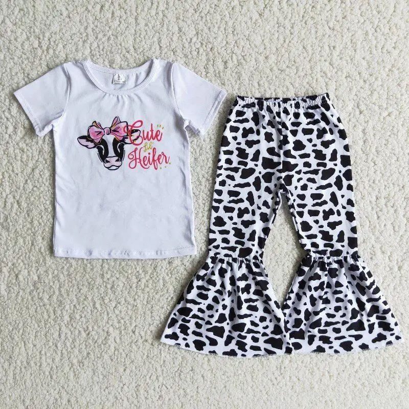 

Baby Kids Clothes White Cow Short Sleeve Top And Zebra Pants Spring Autumn Girl Outfit Fashion Clothing