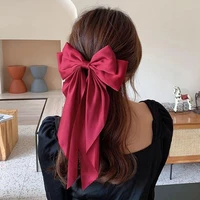 new women large bow hairpin summer chiffon big bowknot stain bow barrettes women solid color ponytail clip hair accessories