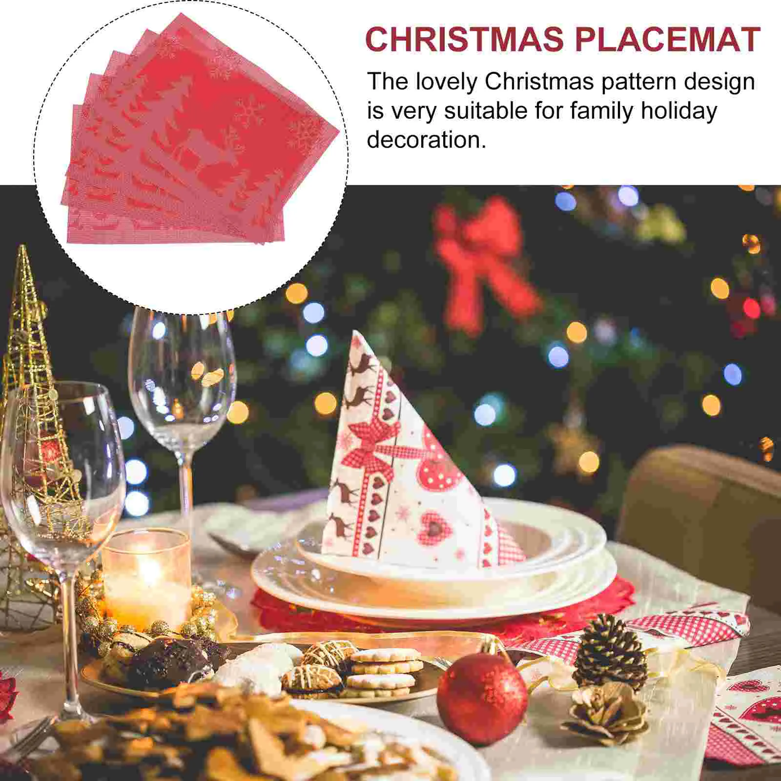 

5pcs Christmas Table Runner Holiday Placemat Xmas Dish Mat Dining Table Mats Christmas Bowl Pad