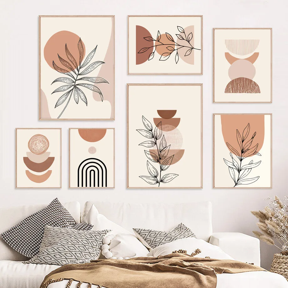 

Boho Abstract Geometric Line Leaf Vase Wall Art Canvas Painting Nordic Posters And Prints Vintage Pictures For Living Room Decor