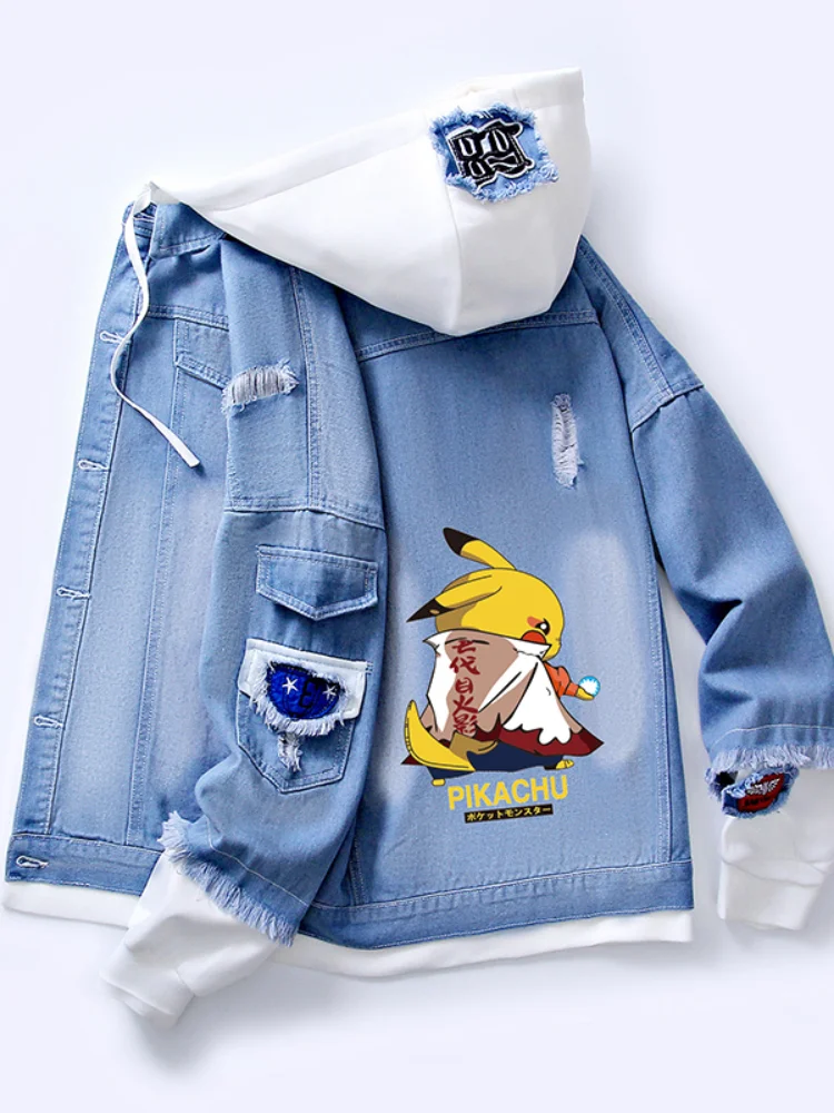 Джинсовая куртка для мальчиков-подростков аниме периферийный Покемон Пикачу